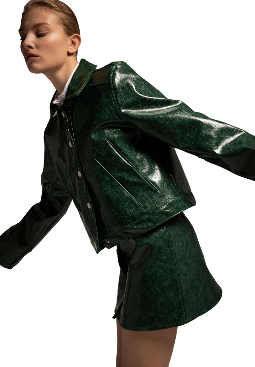 Green vegan leather jacket best sale