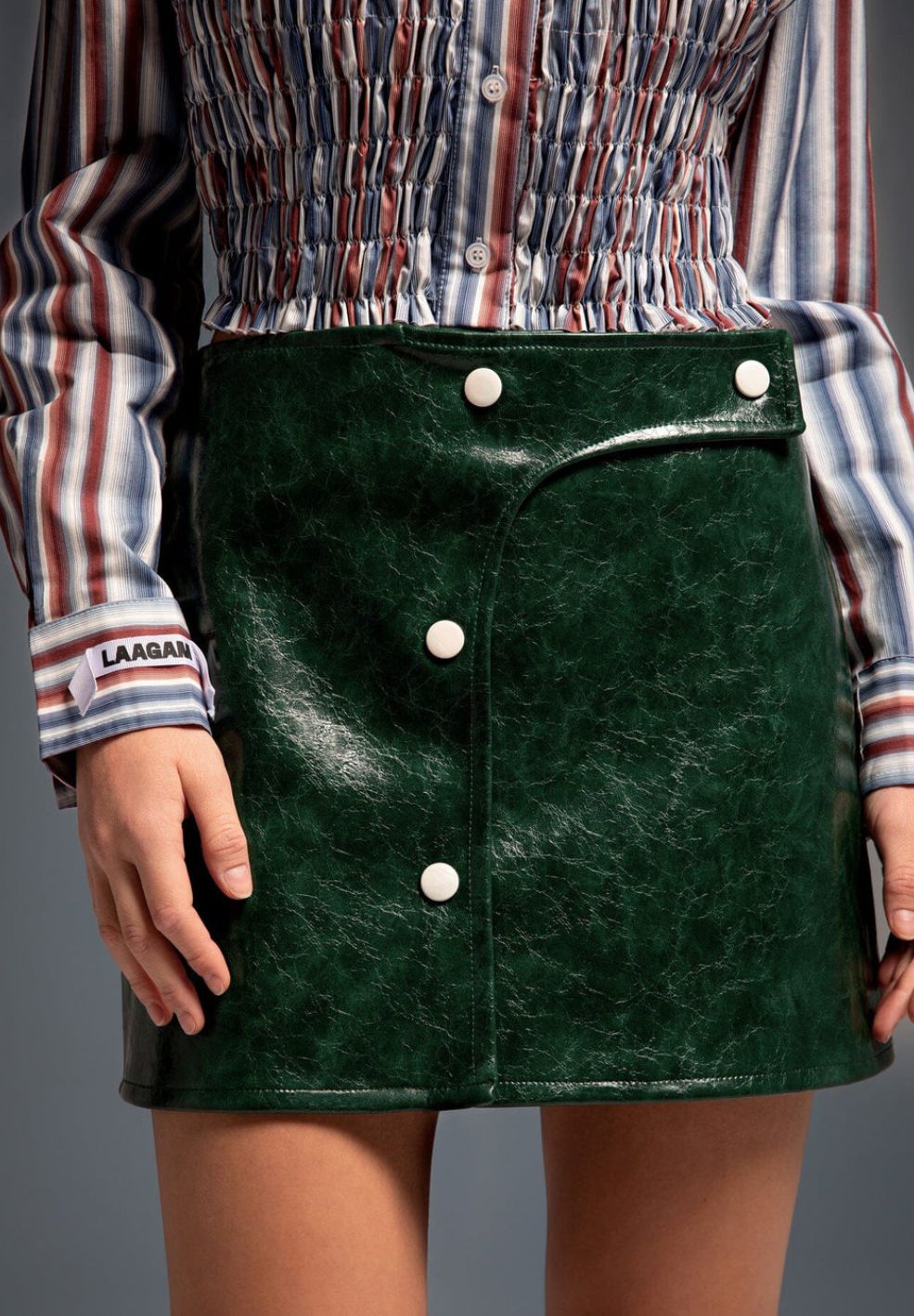 Green vegan leather skirt hotsell