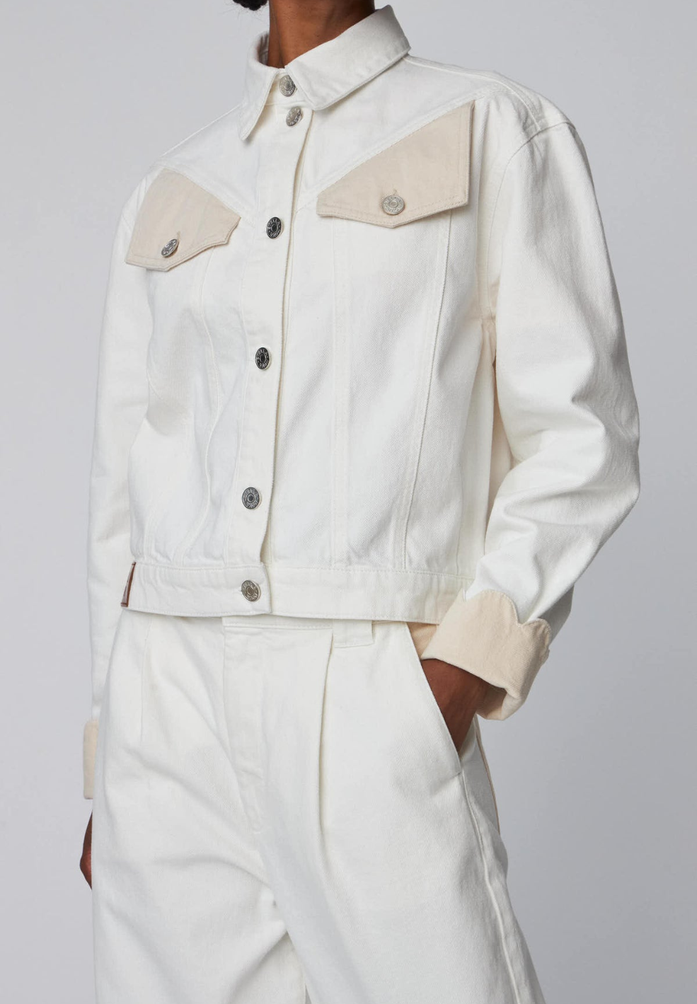 Two Toned White Cotton Jacket-Coats & Jackets- by Stella Nova- Verse Amsterdam