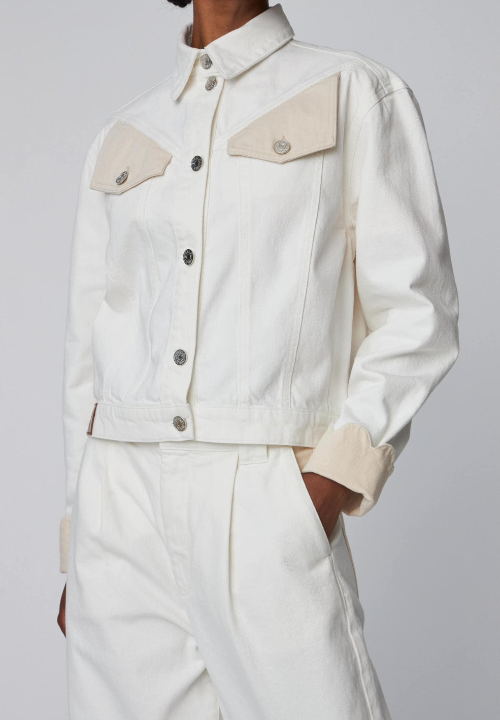 Two Toned White Cotton Jacket