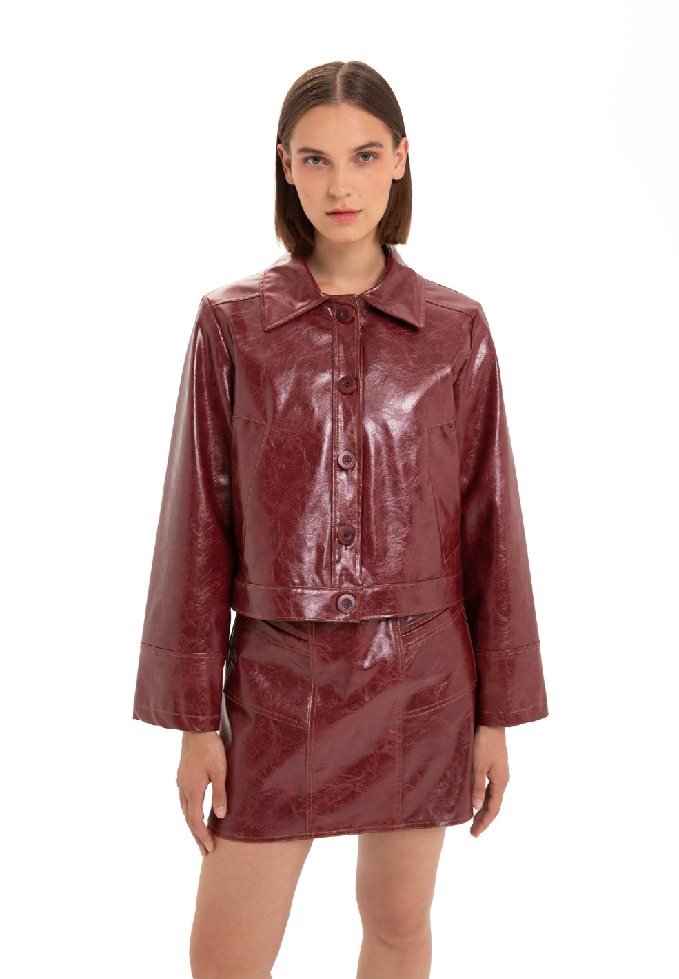 Alexa Faux Leather Jacket Burgundy