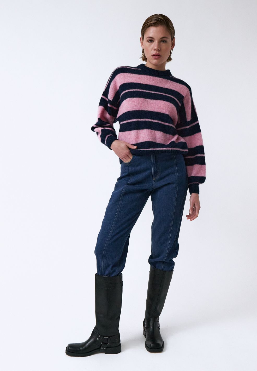 Biscuit Jersey Pink/ Blue Striped Knit Sweater