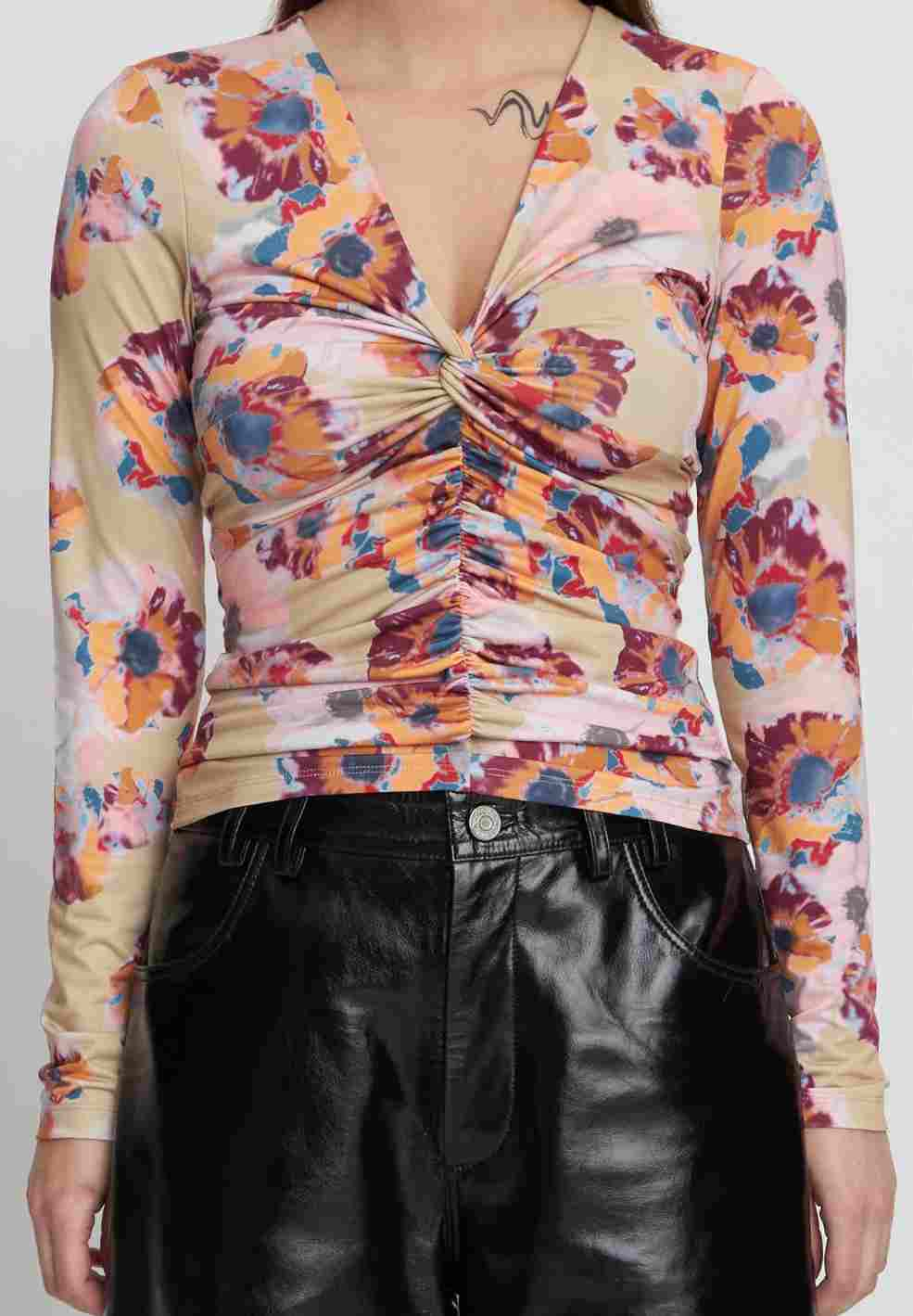 Printed Jersey Top Happy Bright Flowers