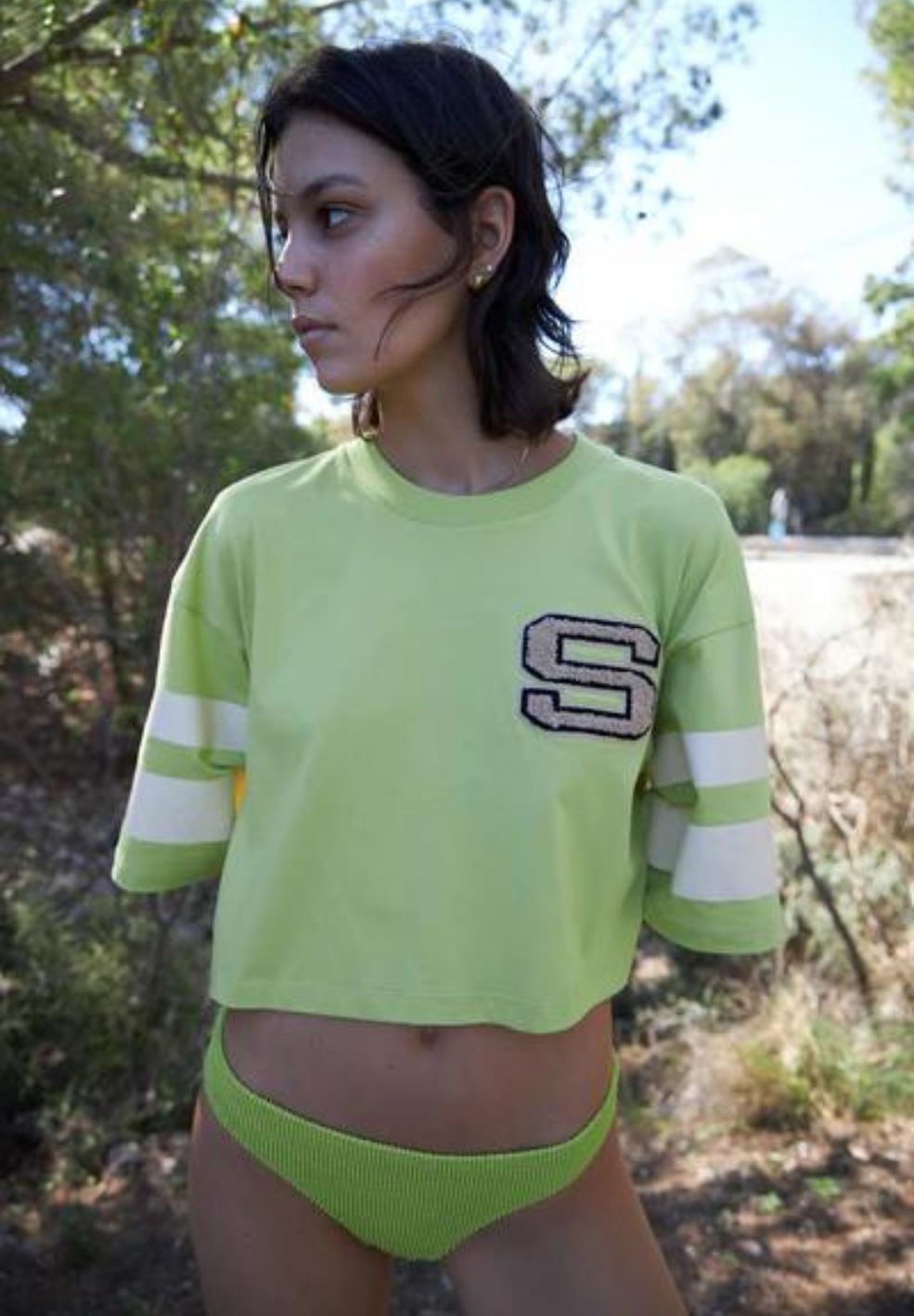 Boxy Cropped Tee Shirt Summer Green-Tops- by Stella Nova- Verse Amsterdam