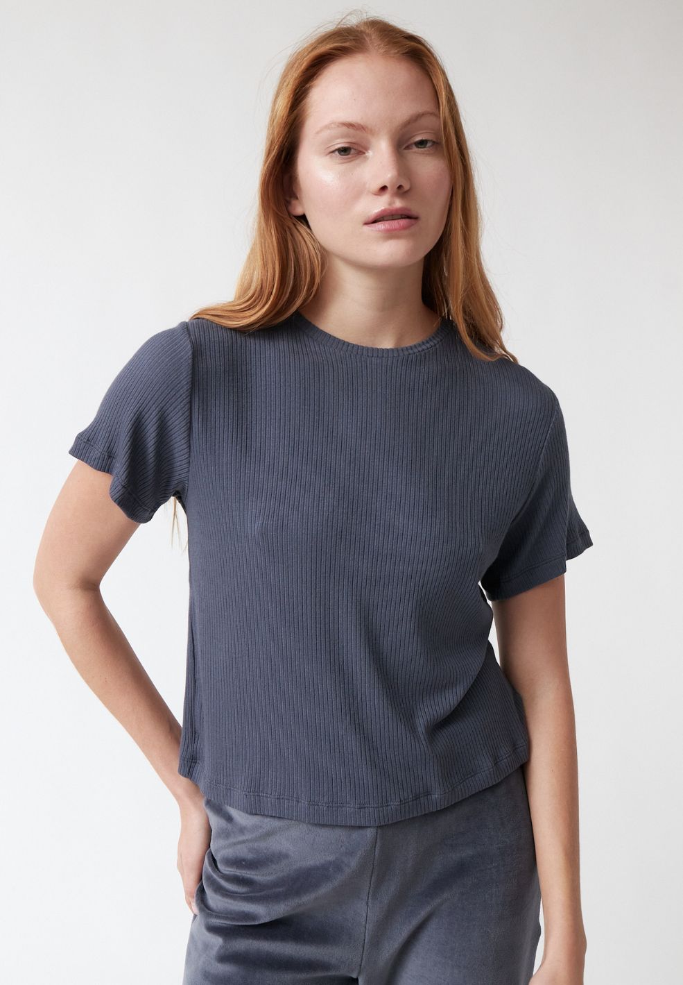 Lula T Shirt Dust Blue-Tops- by AMT- Verse Amsterdam