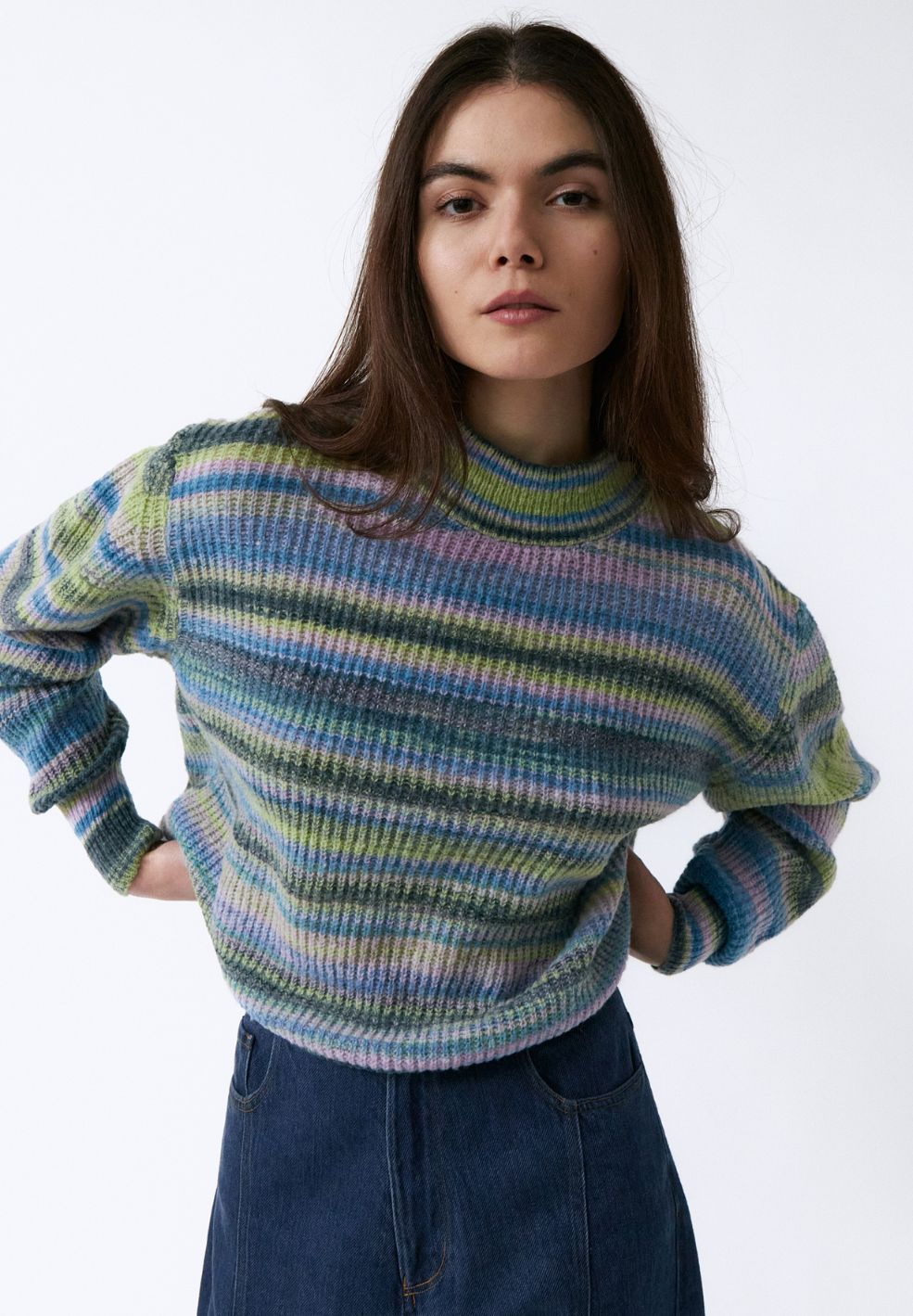 Gallo High Neck Knit Sweater Green & Blue