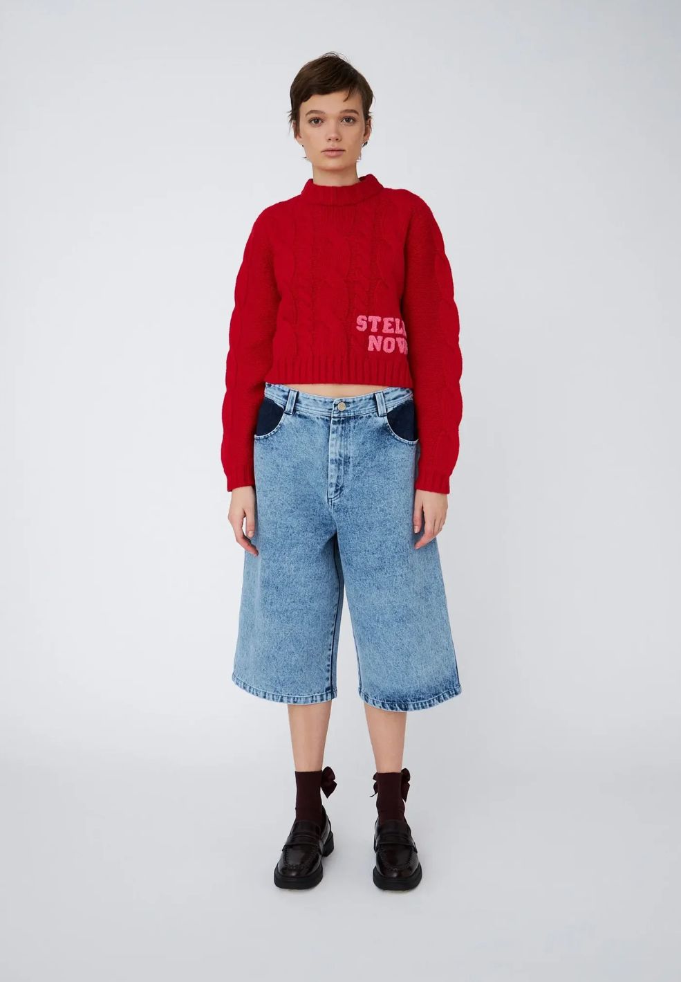 Cropped Cable Knit Deep Red-Knitwear- by Stella Nova- Verse Amsterdam