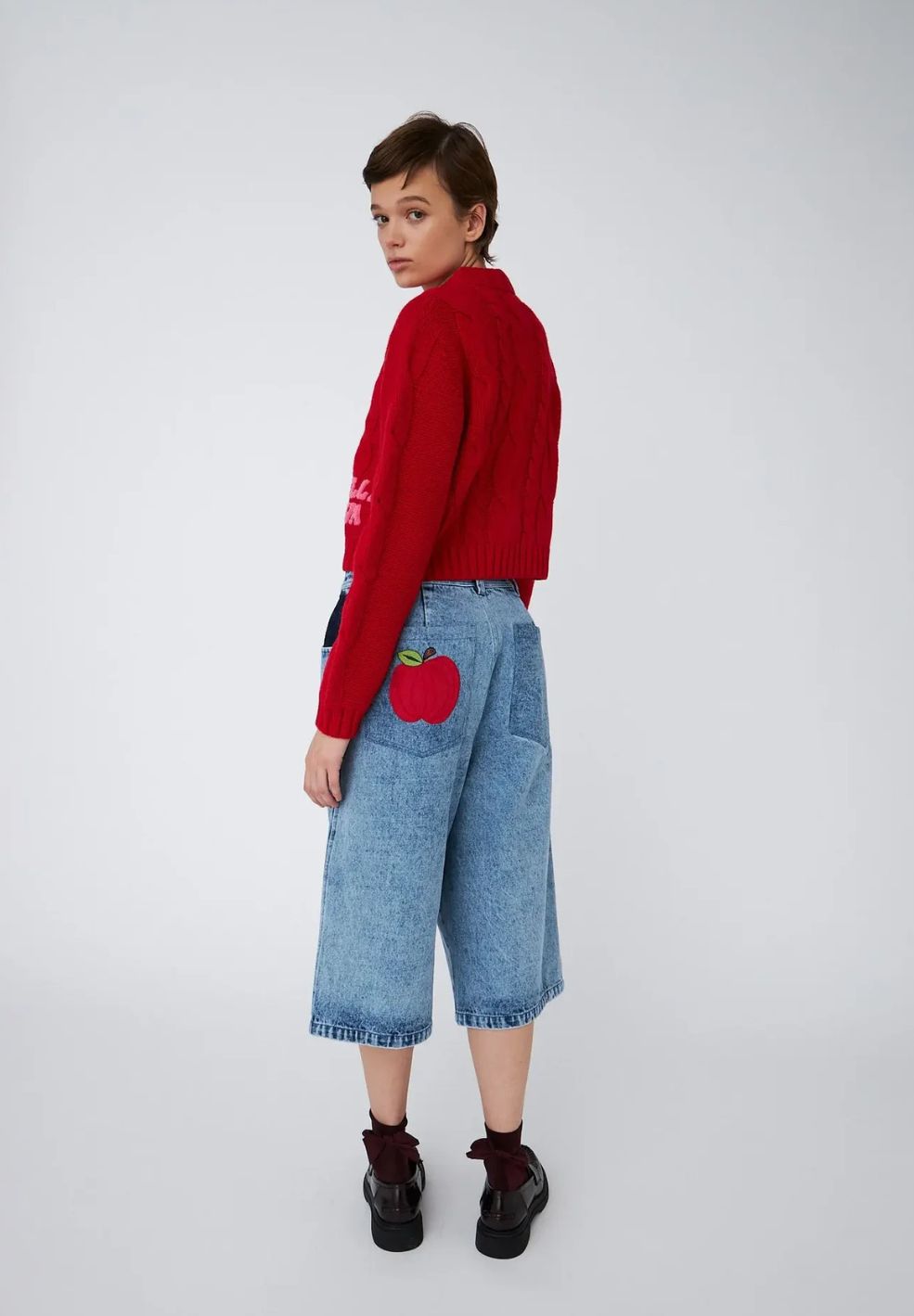 Cropped Cable Knit Deep Red-Knitwear- by Stella Nova- Verse Amsterdam