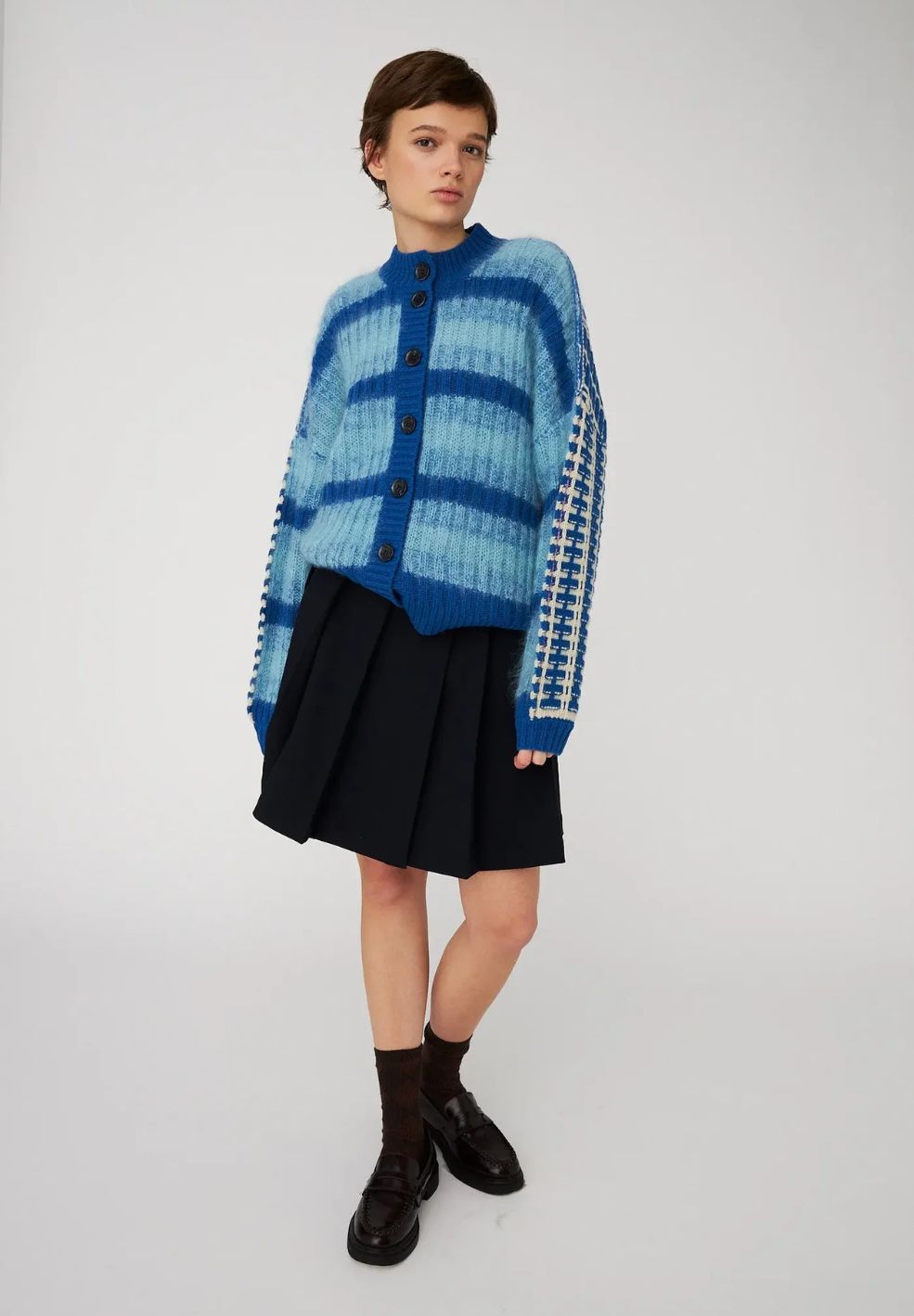 Blue Striped Cardigan In Wool Mix-Knitwear- by Stella Nova- Verse Amsterdam
