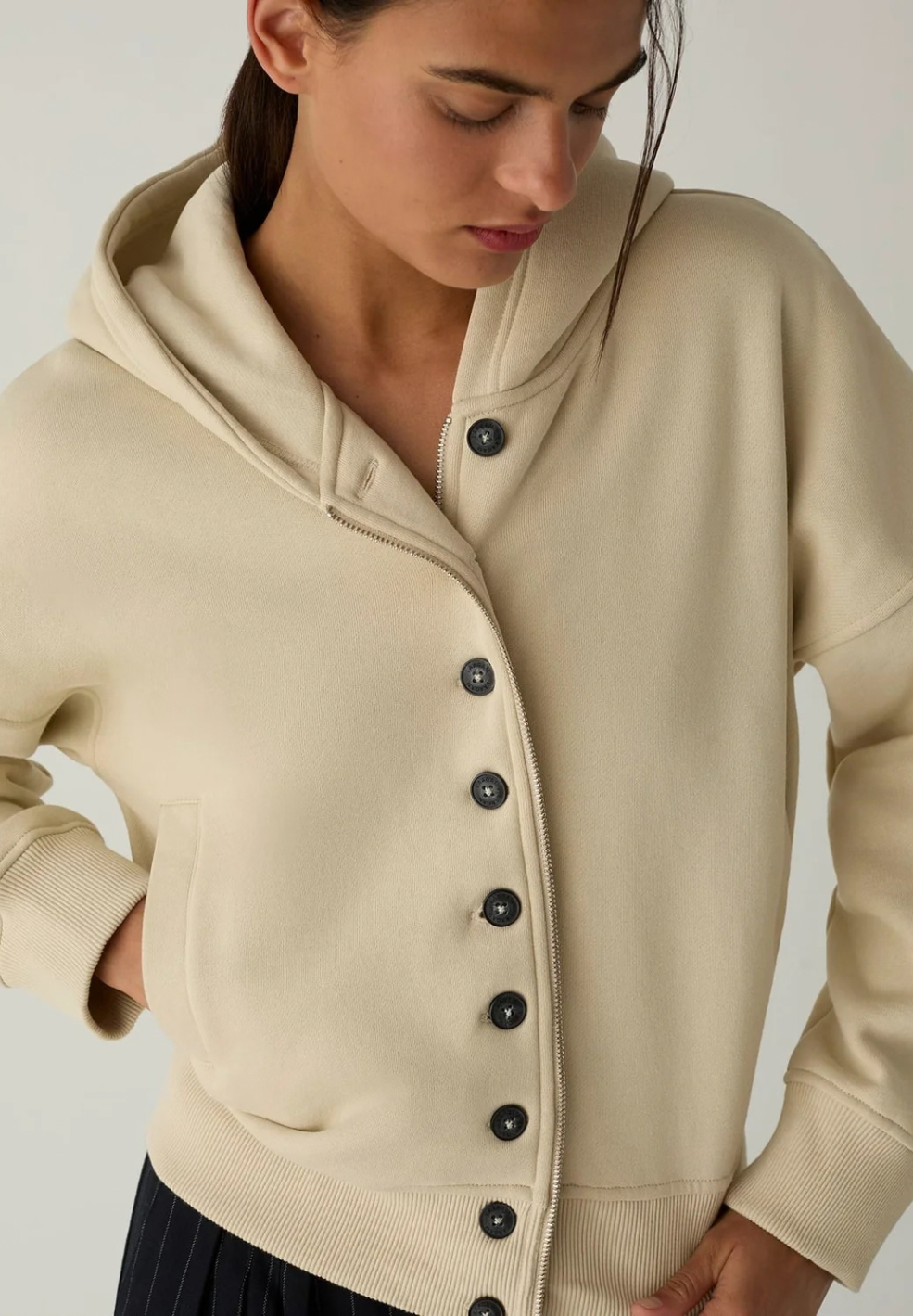 Chiara Ecru Zipper Sweatshirt