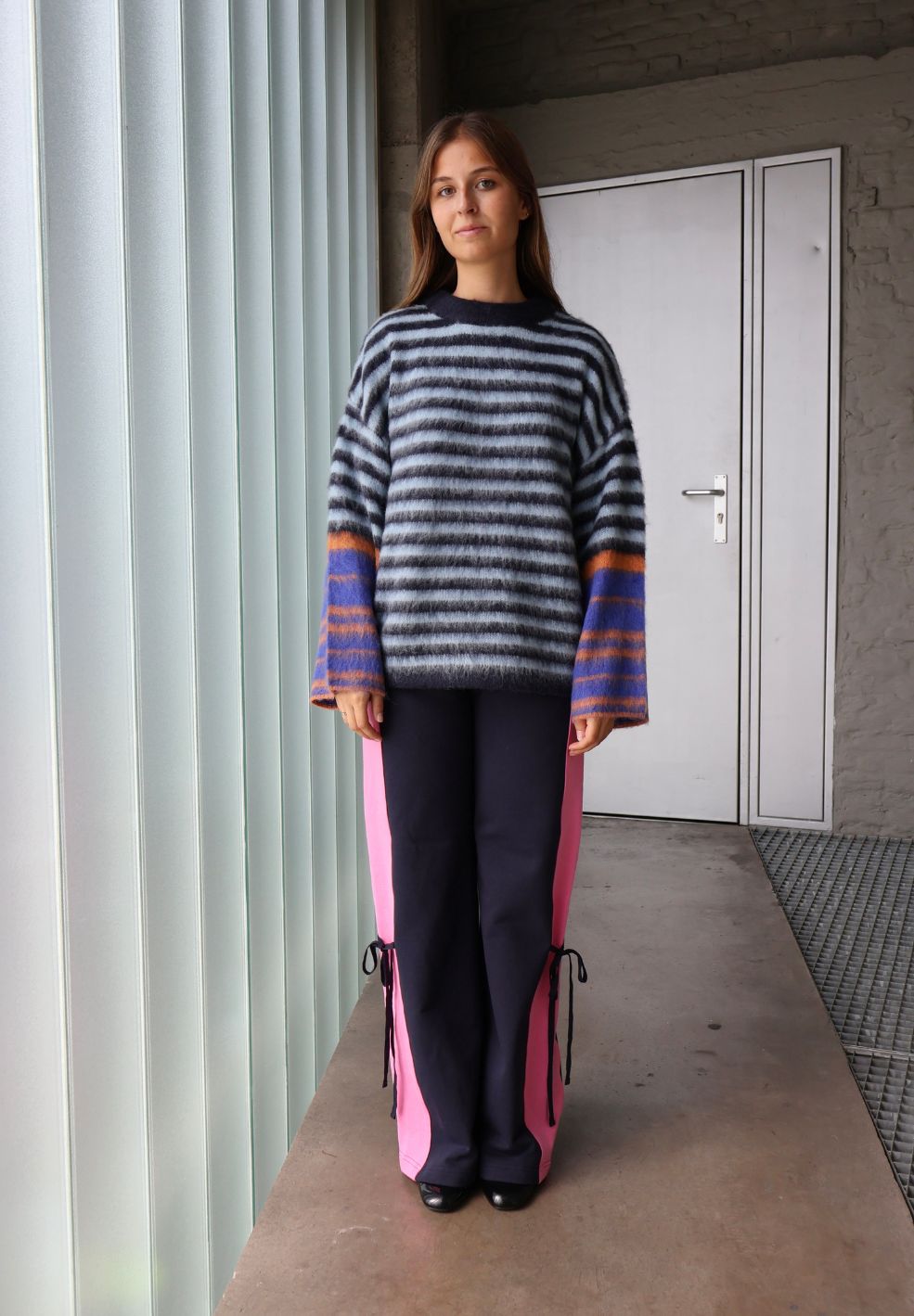 Fuzzy Sweater Simeone ( Blue / Brown )-Knitwear- by Figurati- Verse Amsterdam