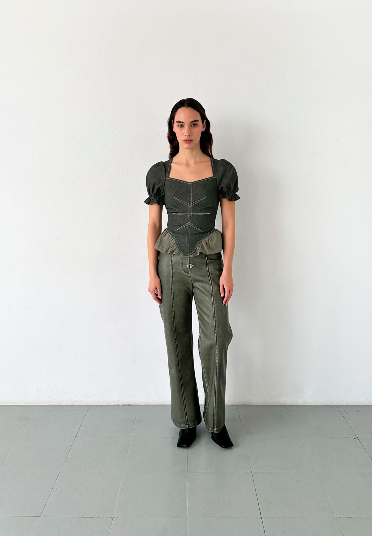 Regina Khaki Puff Sleeve Blouse