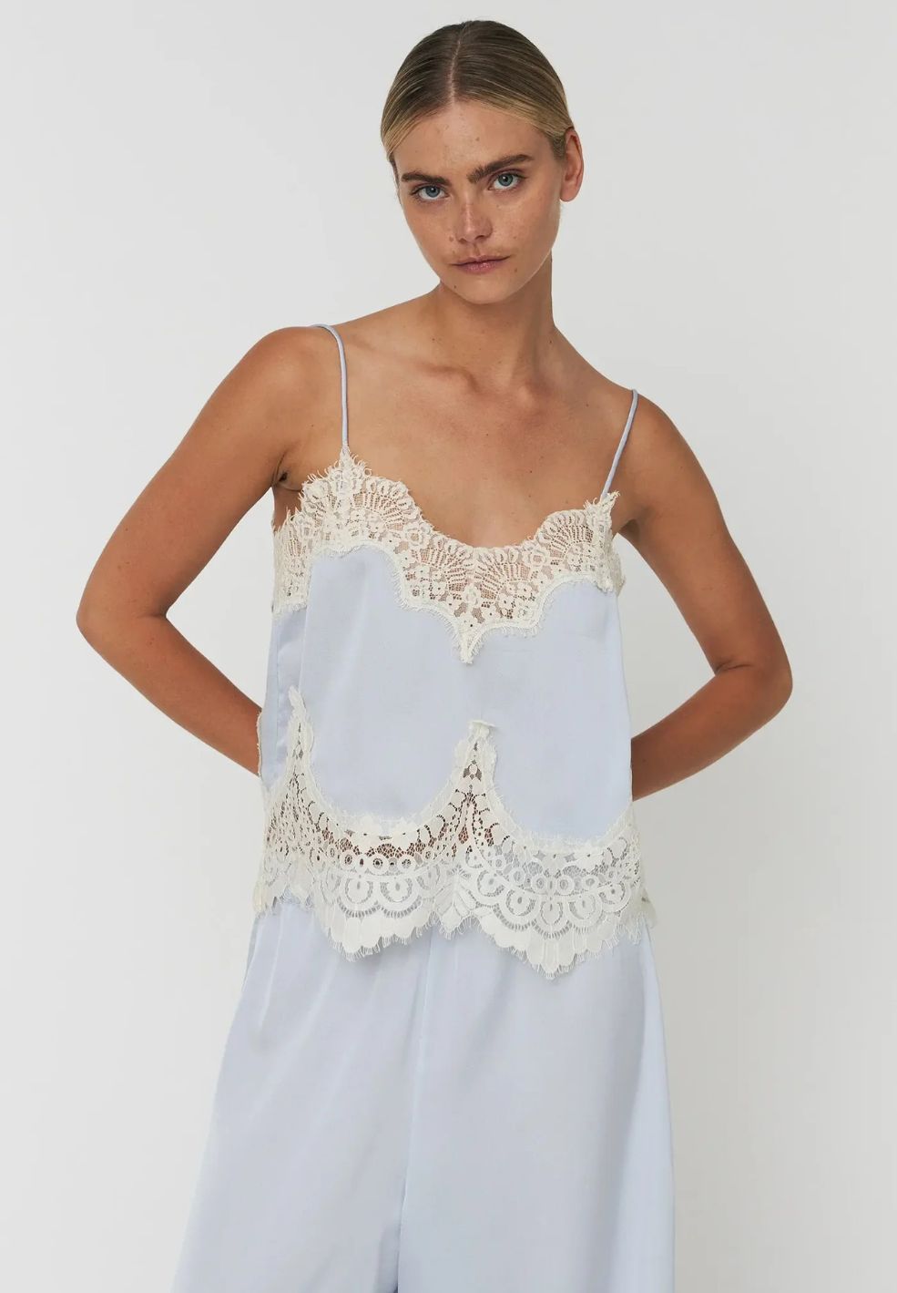 Delicate Lace Top Dust Blue
