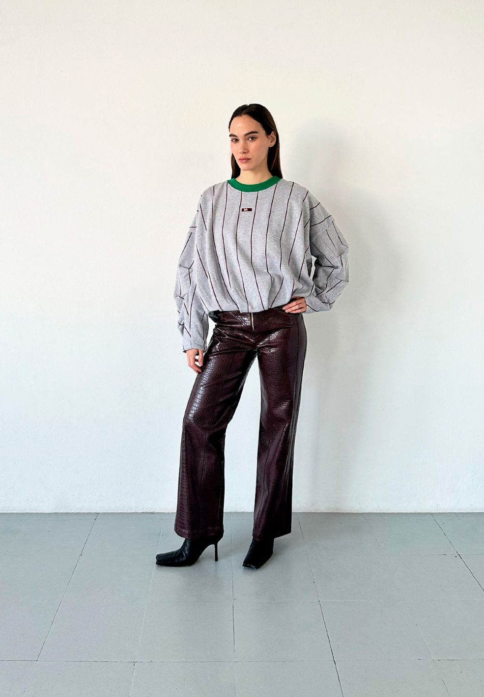 Kelly Sweatshirt Grey / Green Stripes-Tops- by Laagam- Verse Amsterdam
