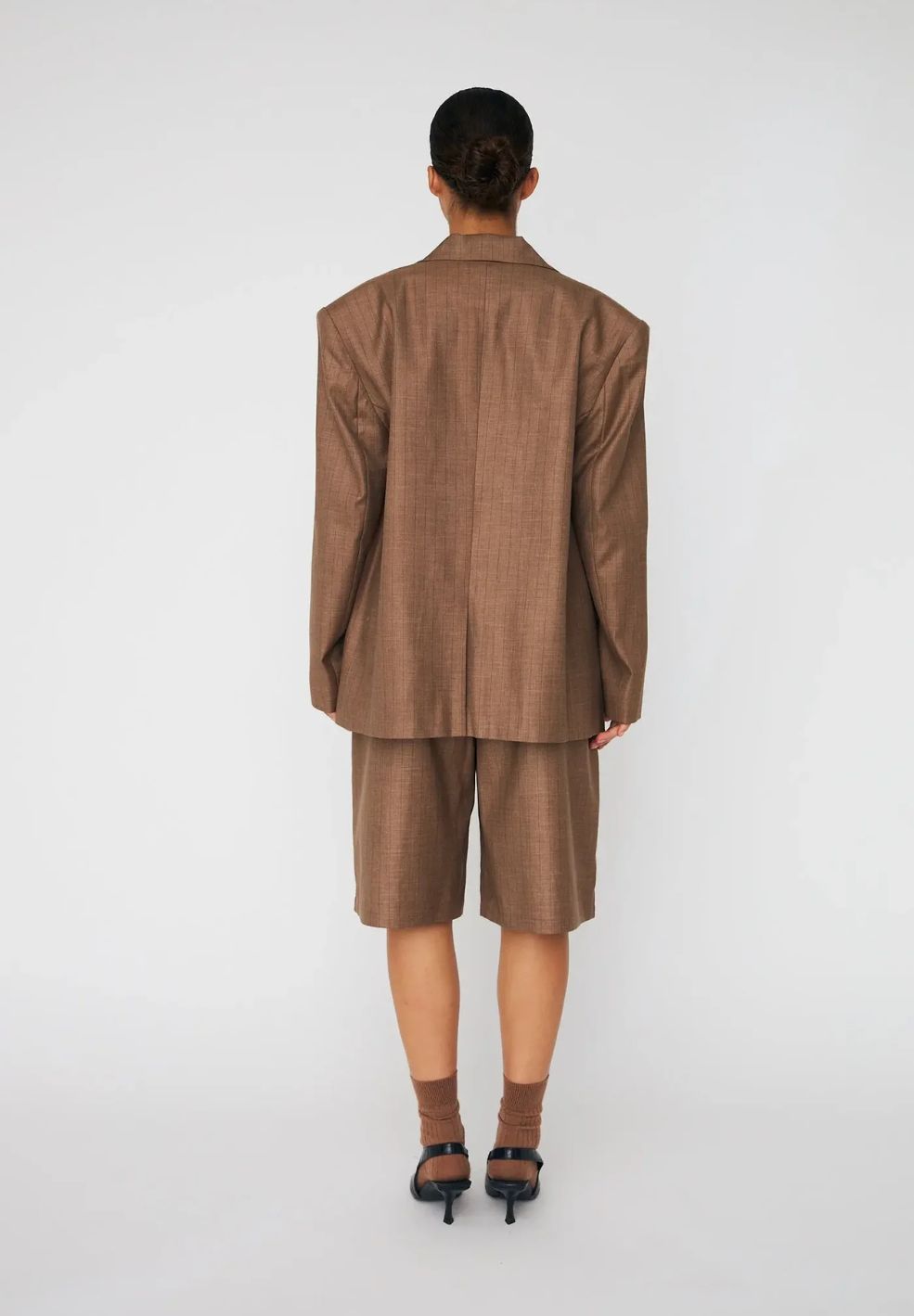 Pinstriped Oversized Blazer Light Brown