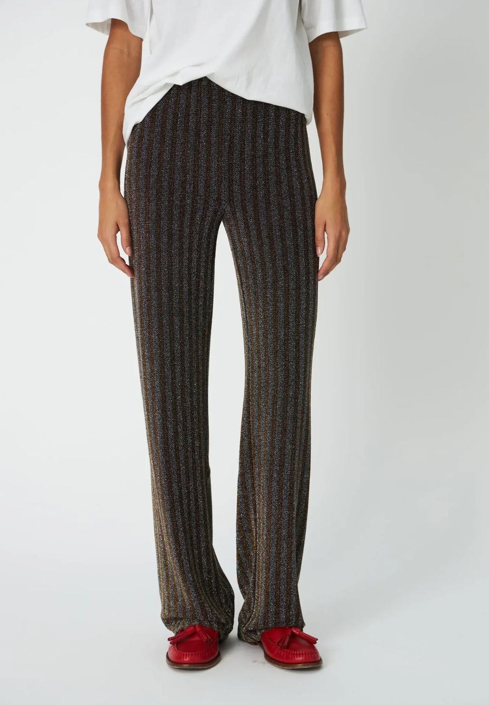 Striped Lurex Jersey Pants Black & Gold