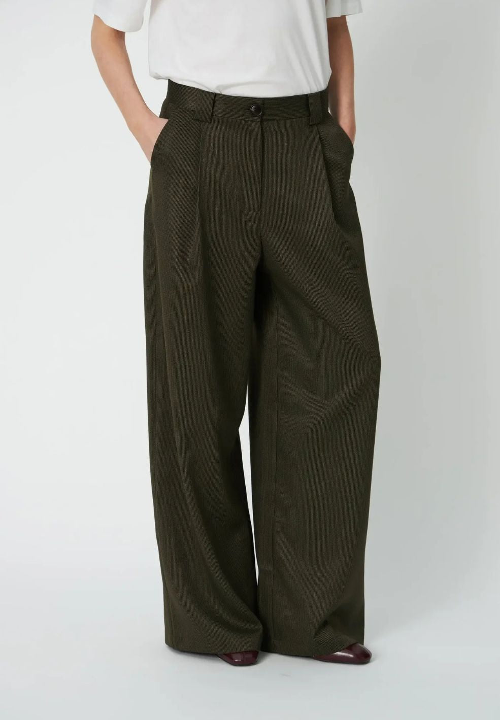 Mid Waist Suiting Pants Army Green