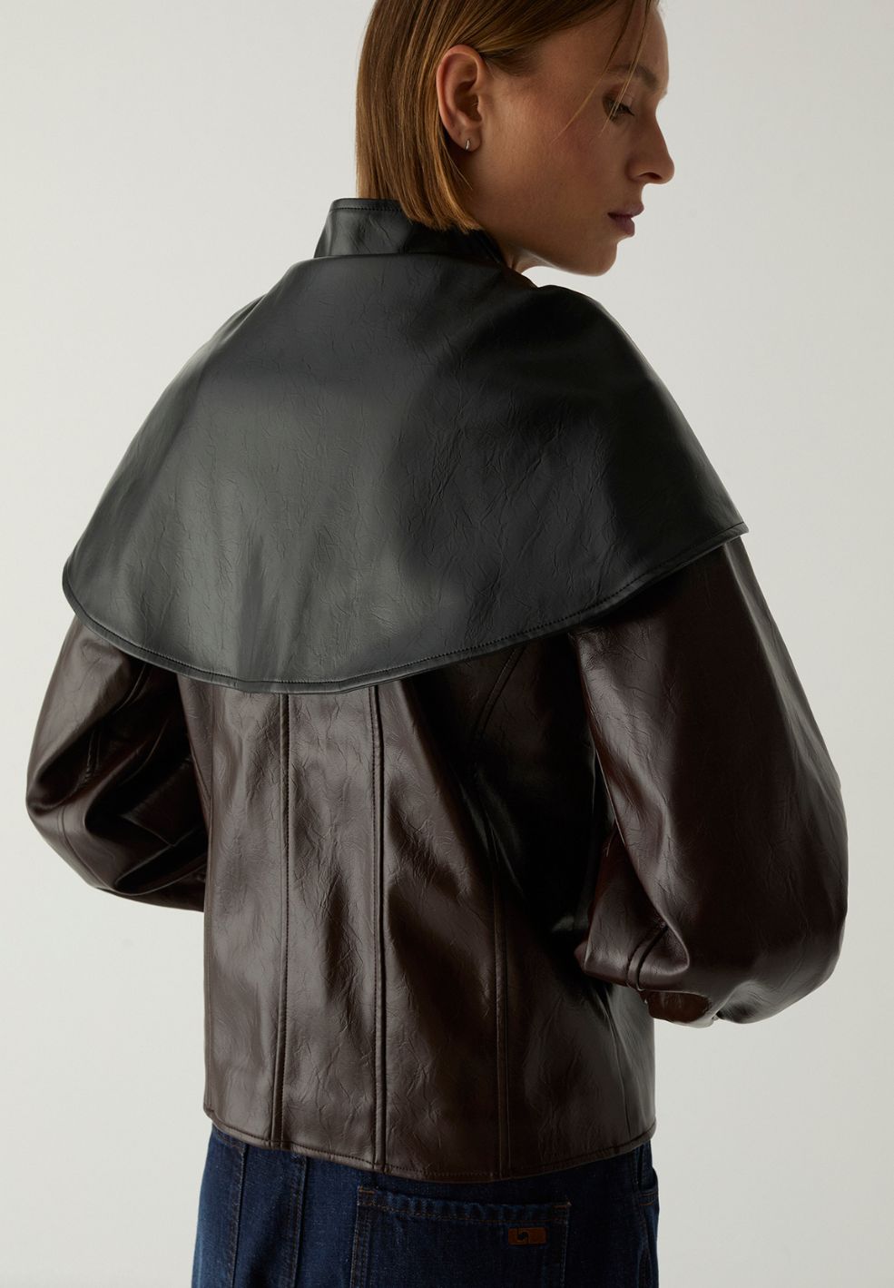 Noor Faux Leather Bomber Jacket