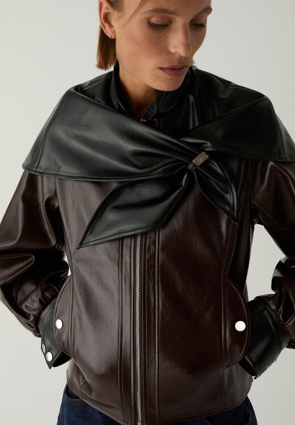 Noor Faux Leather Bomber Jacket