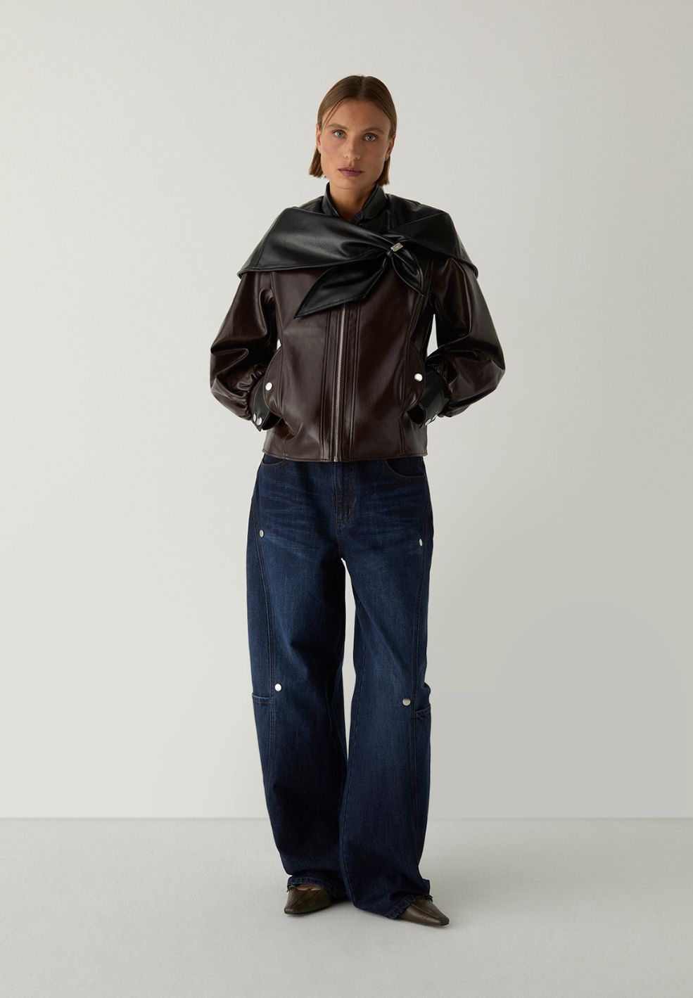 Noor Faux Leather Bomber Jacket