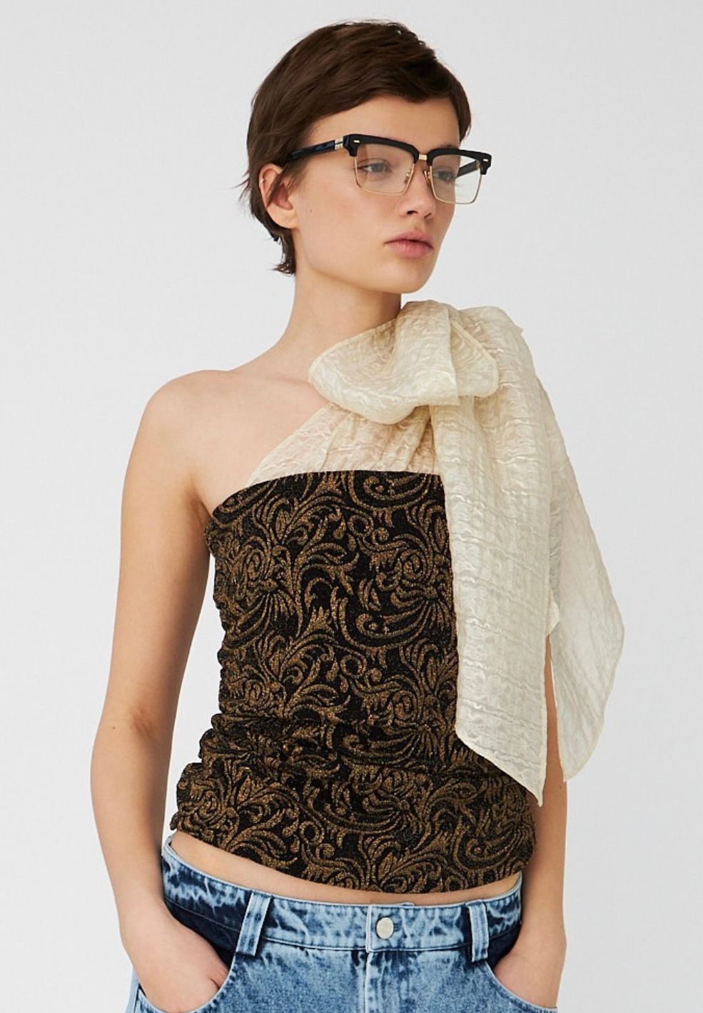 One Shoulder Jersey Top With Bow