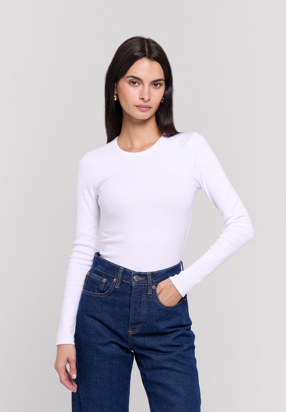 Ribbed Long Sleeve Top White