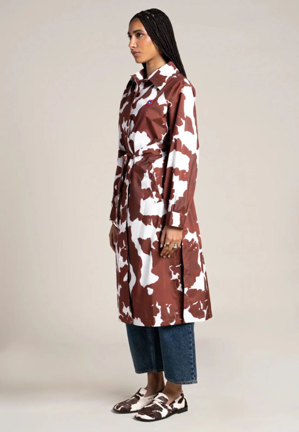 Madeleine Long Trench Cow Print