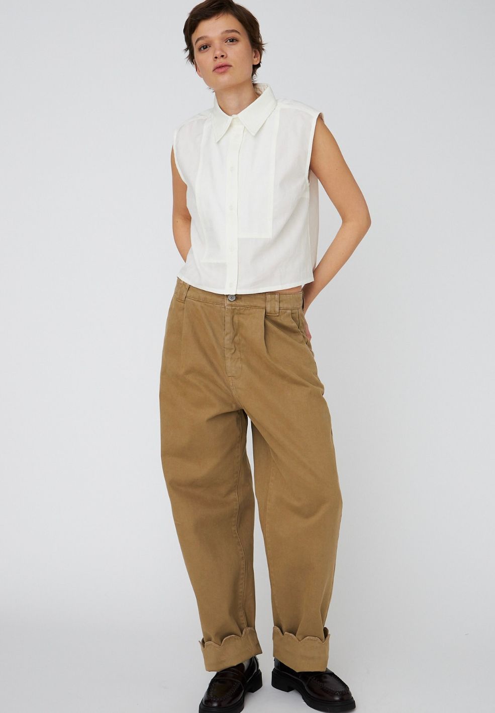 Low Waist Cotton Pant Dark Sand