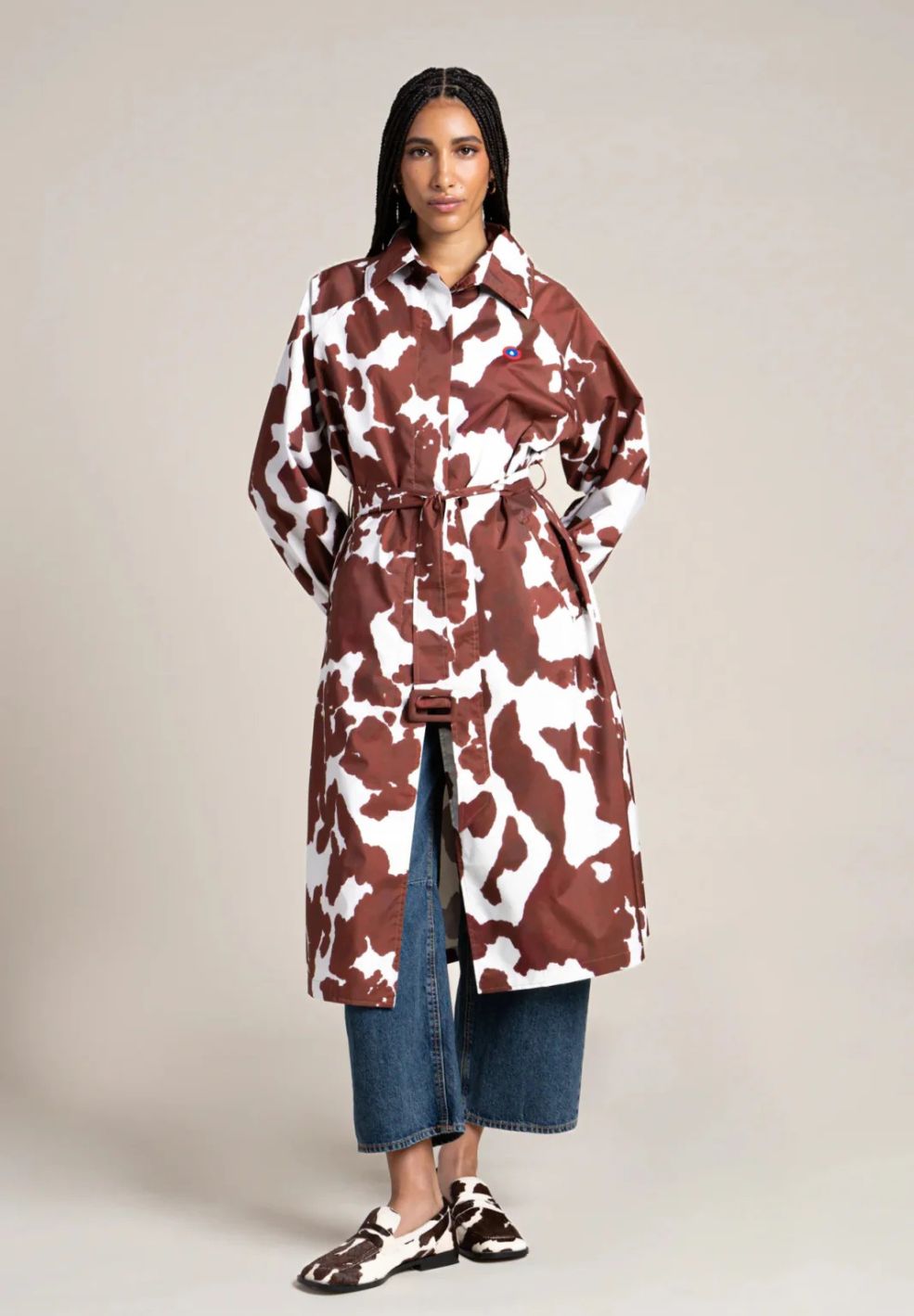 Madeleine Long Trench Cow Print
