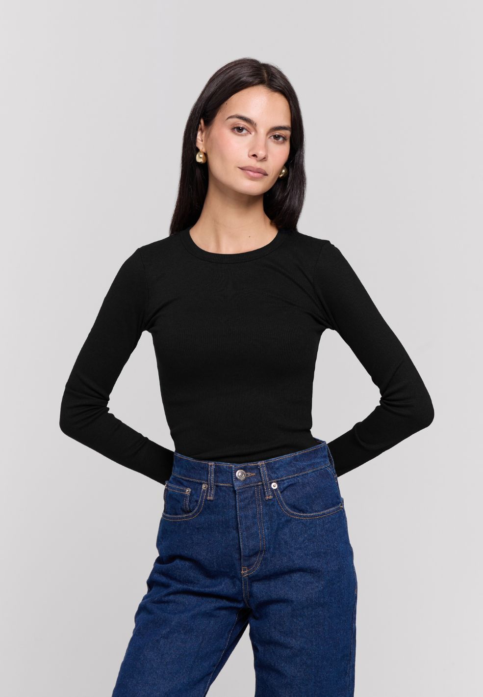 Ribbed Long Sleeve Top Black