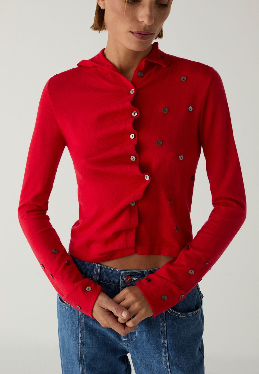Fia Red Buttoned Cardigan