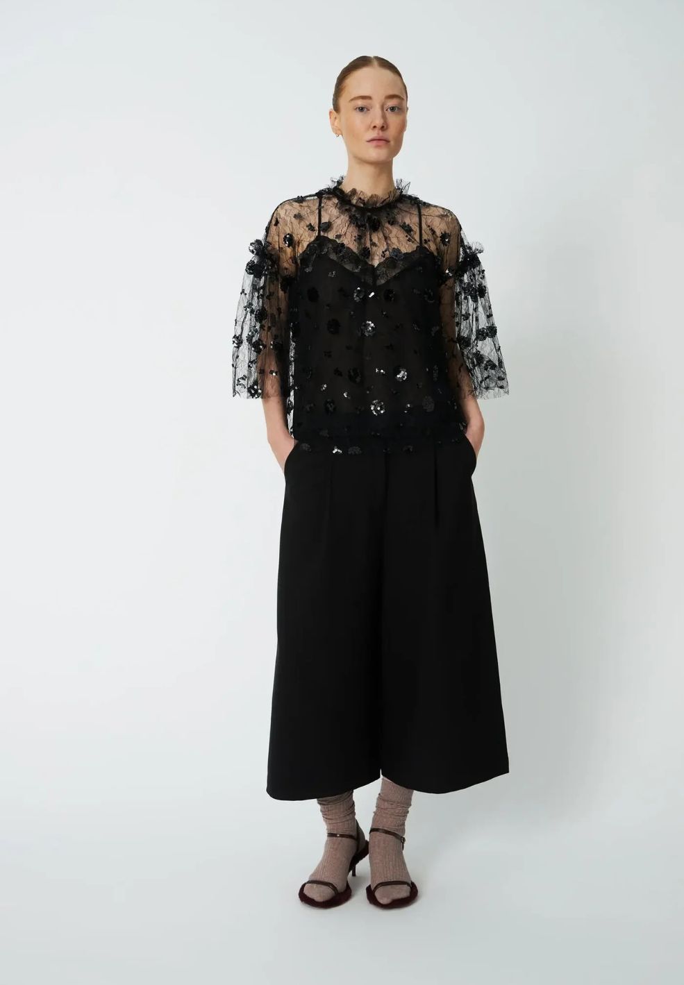 Sequins Mesh Top Black