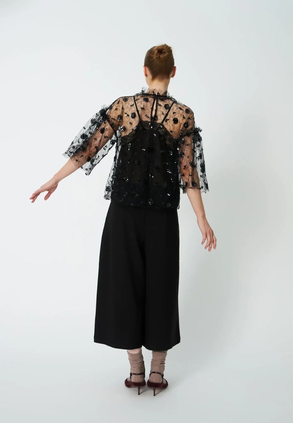 Sequins Mesh Top Black