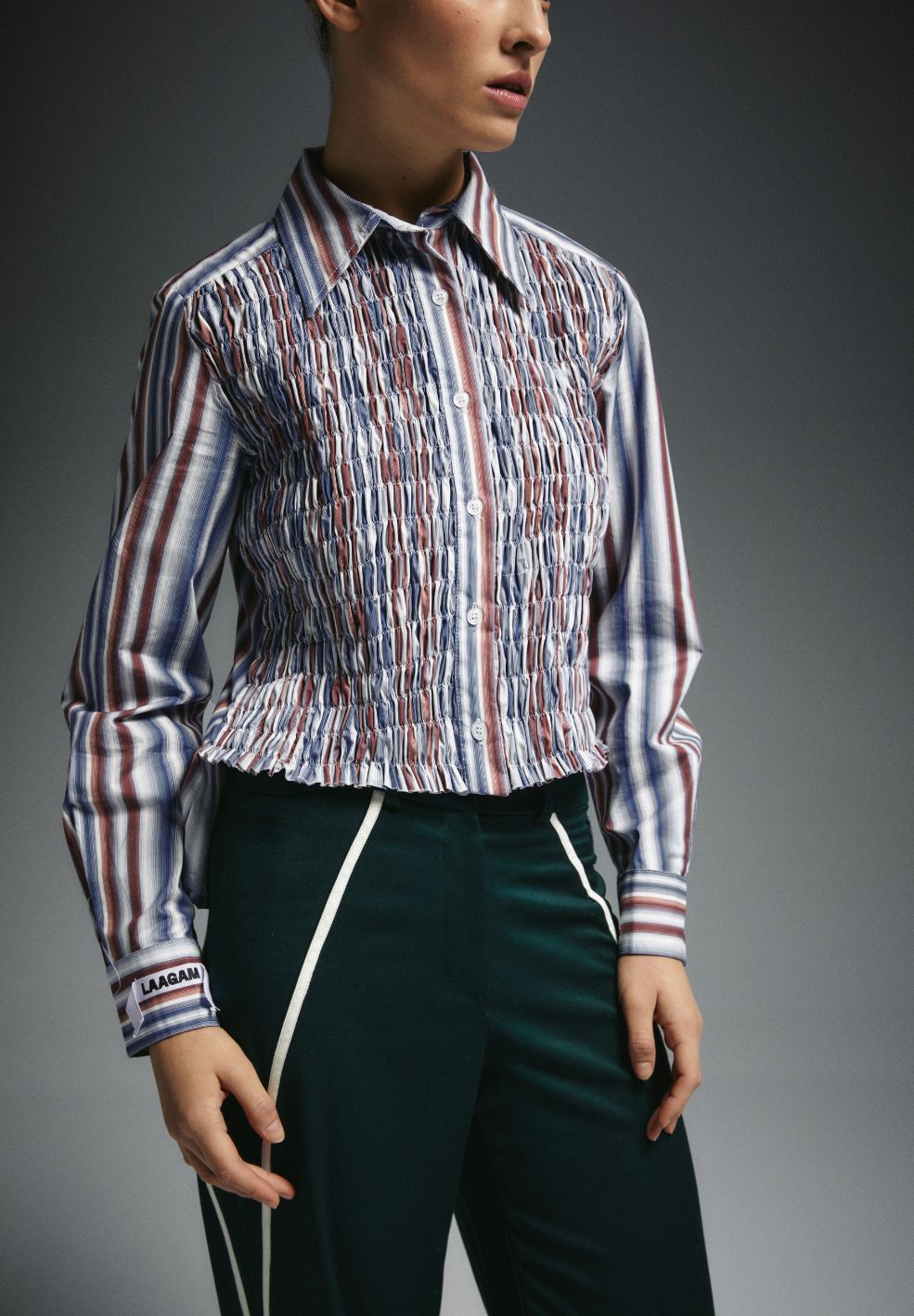 Liam Ruched Shirt Blue Stripes