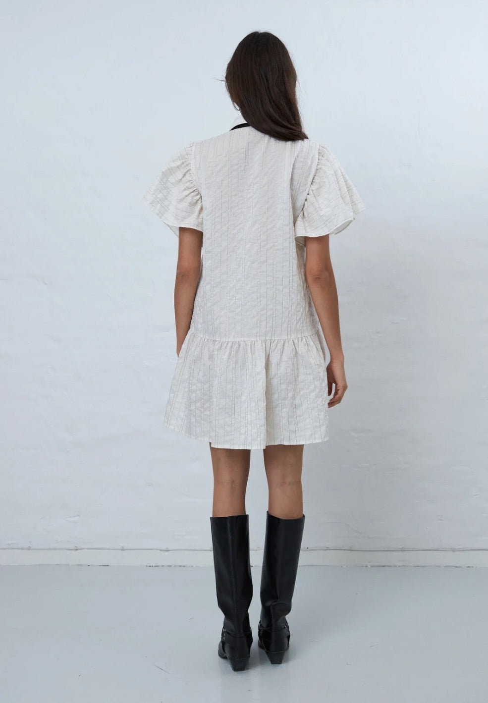 Bow Mini Dress Cream With Black Scarf-Dresses- by Stella Nova- Verse Amsterdam
