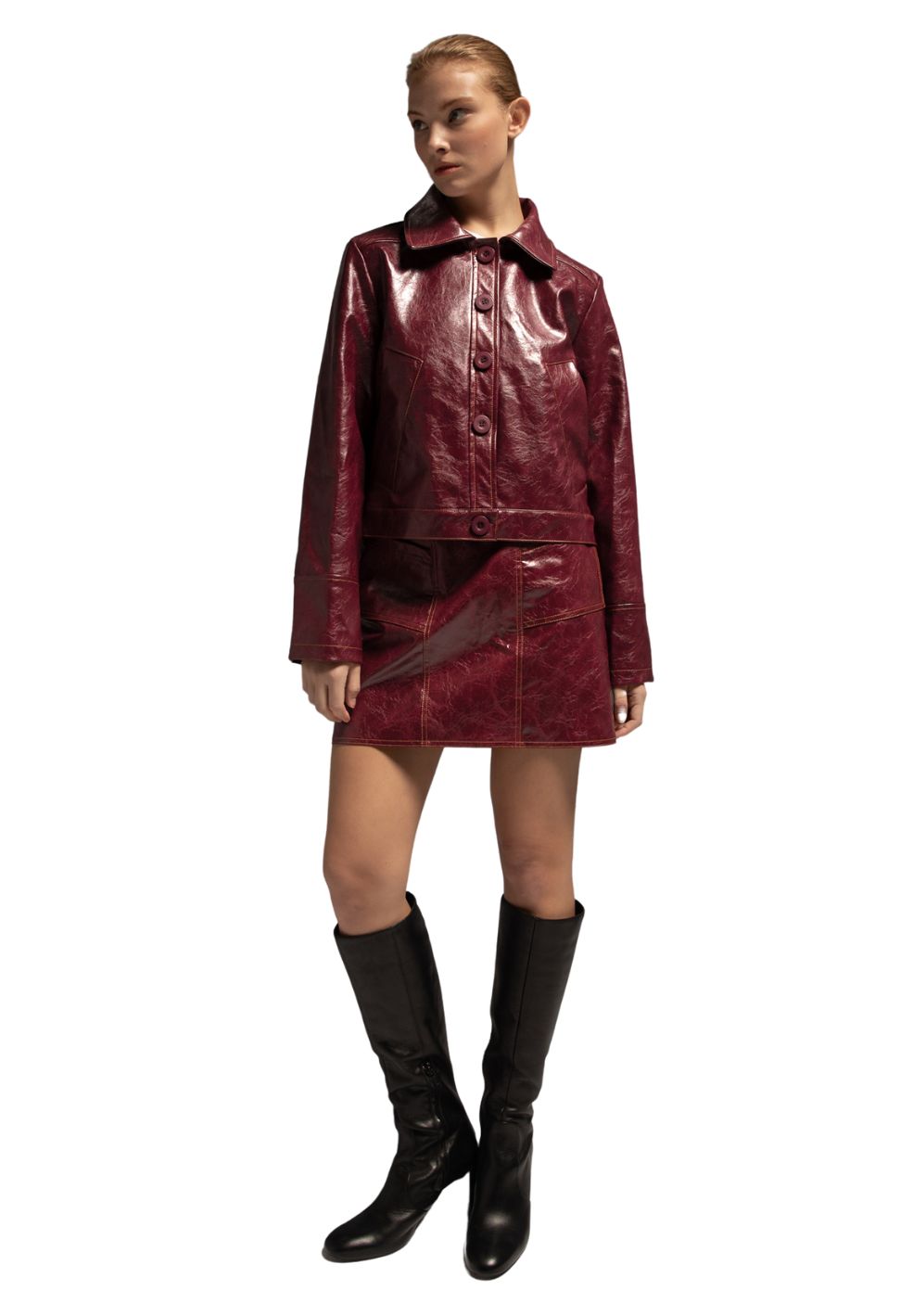 Alexa Faux Leather Jacket Burgundy-Coats & Jackets- by Laagam- Verse Amsterdam