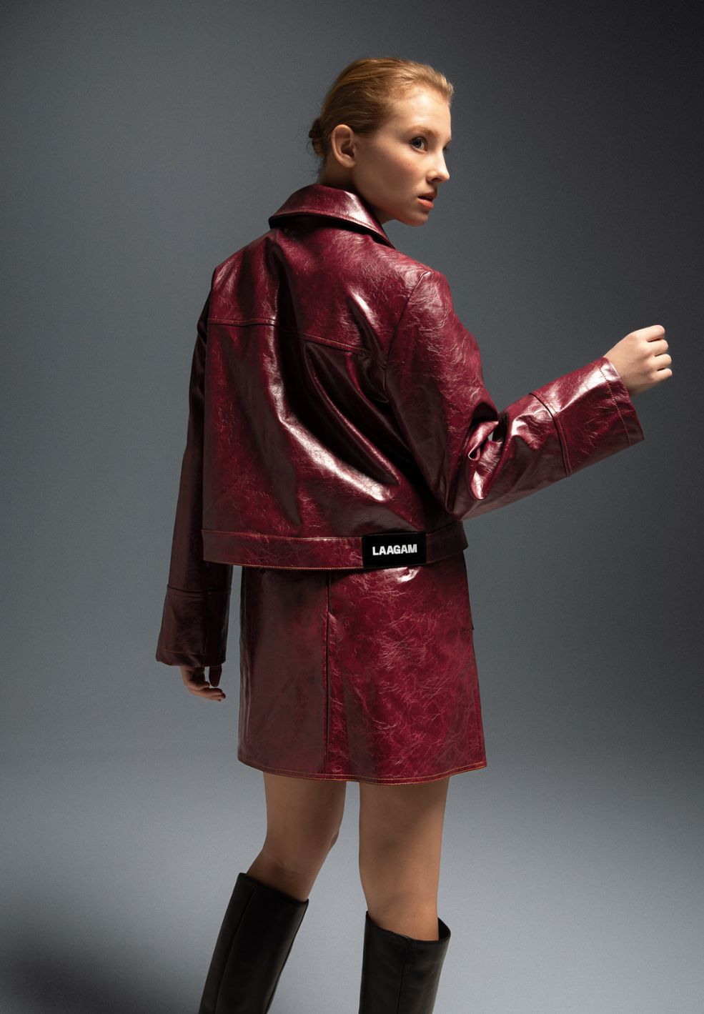 Alexa Faux Leather Jacket Burgundy-Coats & Jackets- by Laagam- Verse Amsterdam