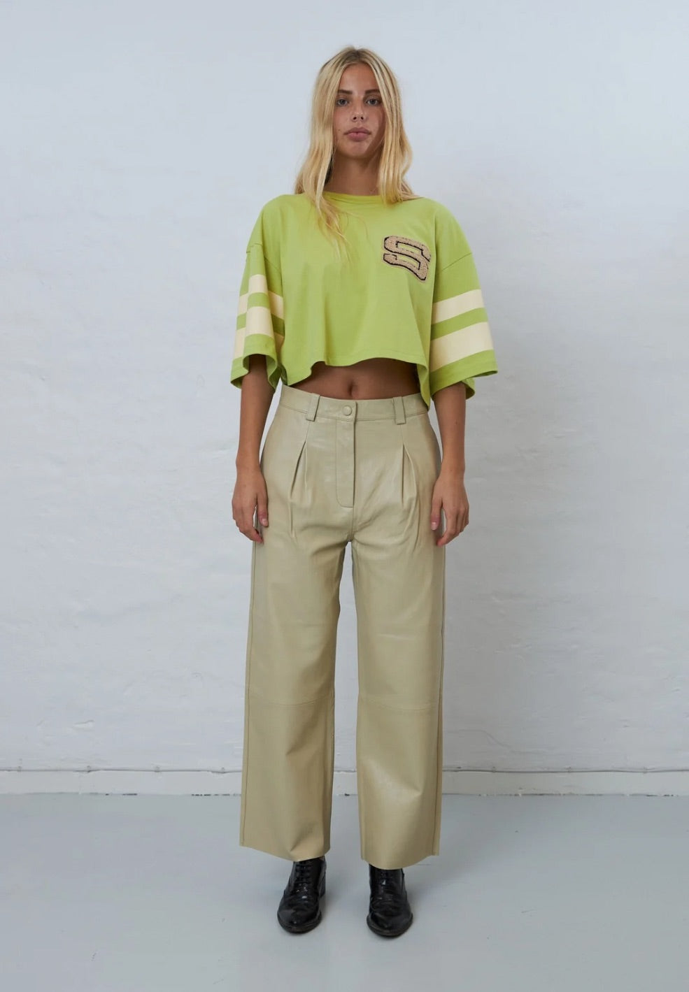 Boxy Cropped Tee Shirt Summer Green