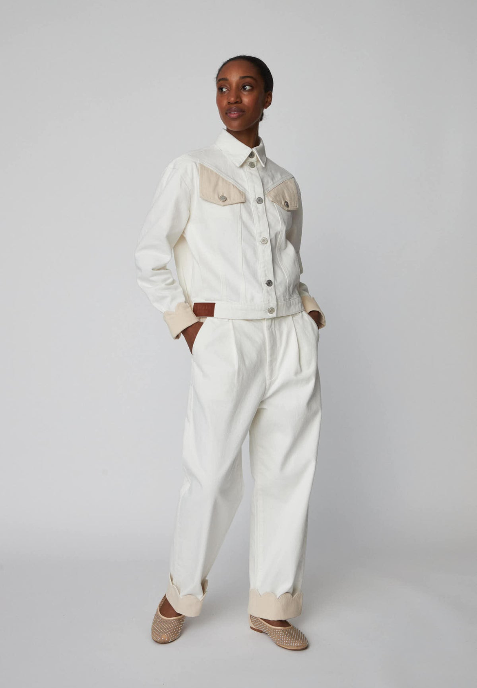 Two Toned White Cotton Jacket-Coats & Jackets- by Stella Nova- Verse Amsterdam