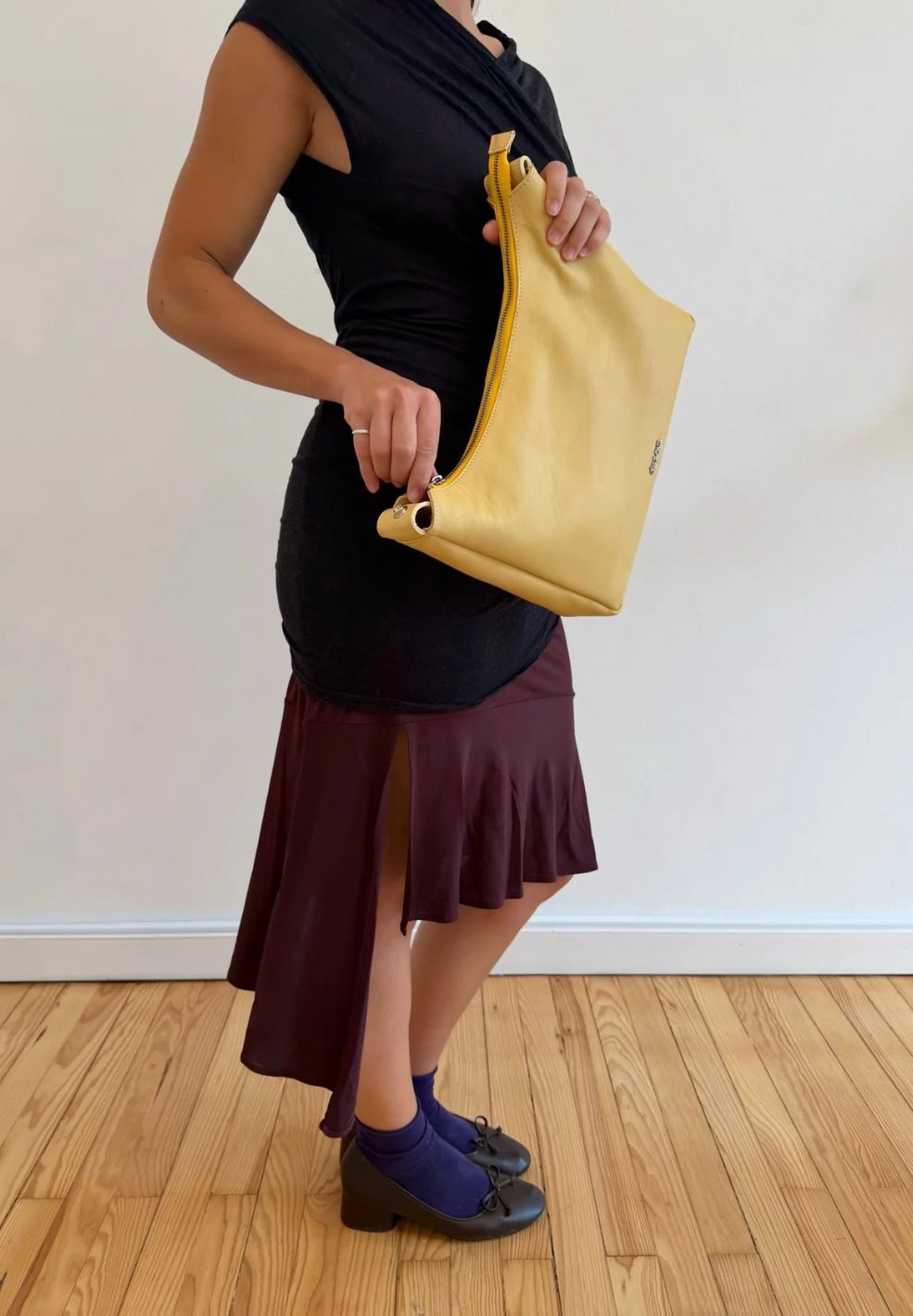 C'est Nous Tika Bag Butter from Nappa Leather at Verse Good Store on model