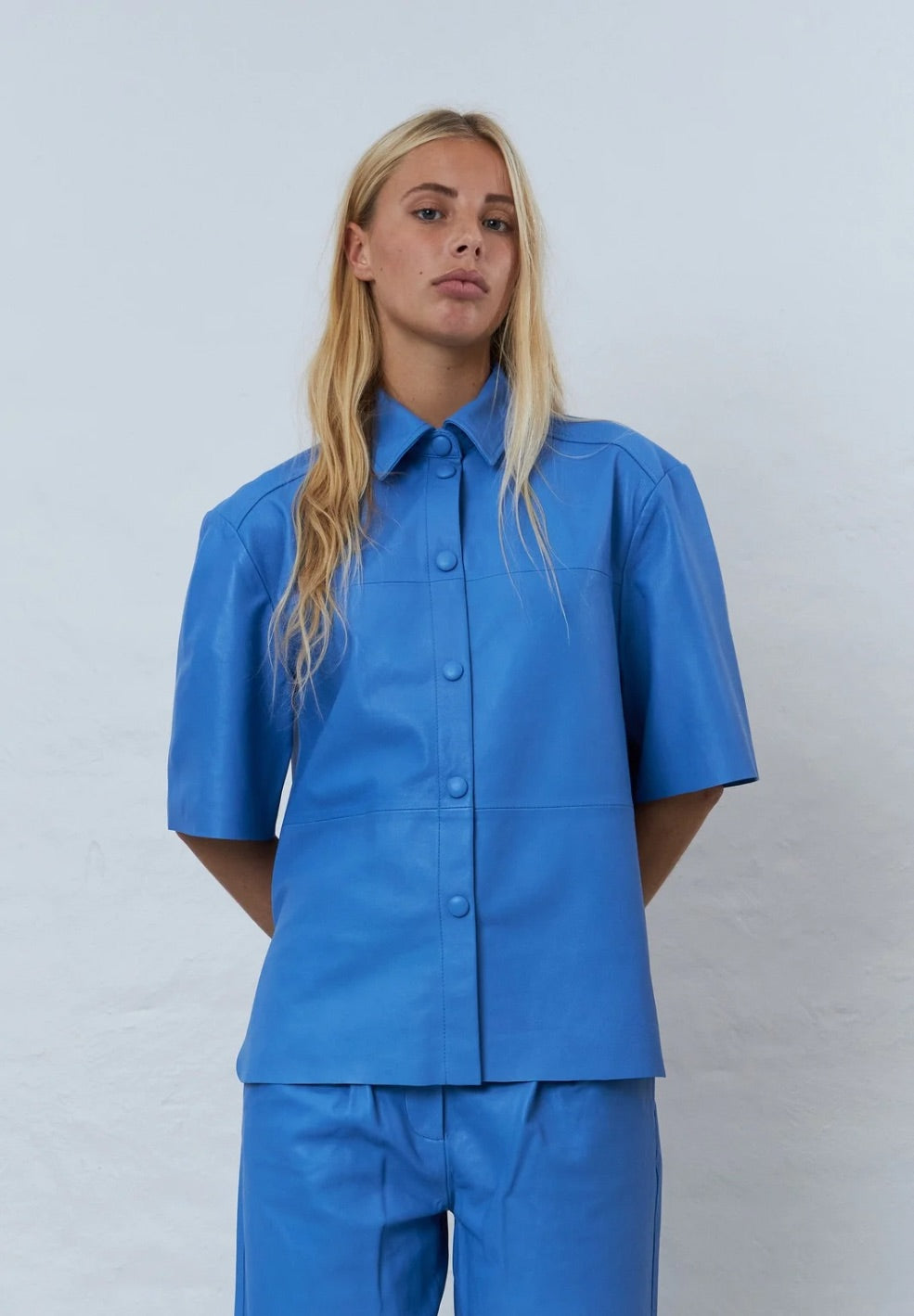 Soft Leather Shirt Blue Sea-Tops- by Stella Nova- Verse Amsterdam