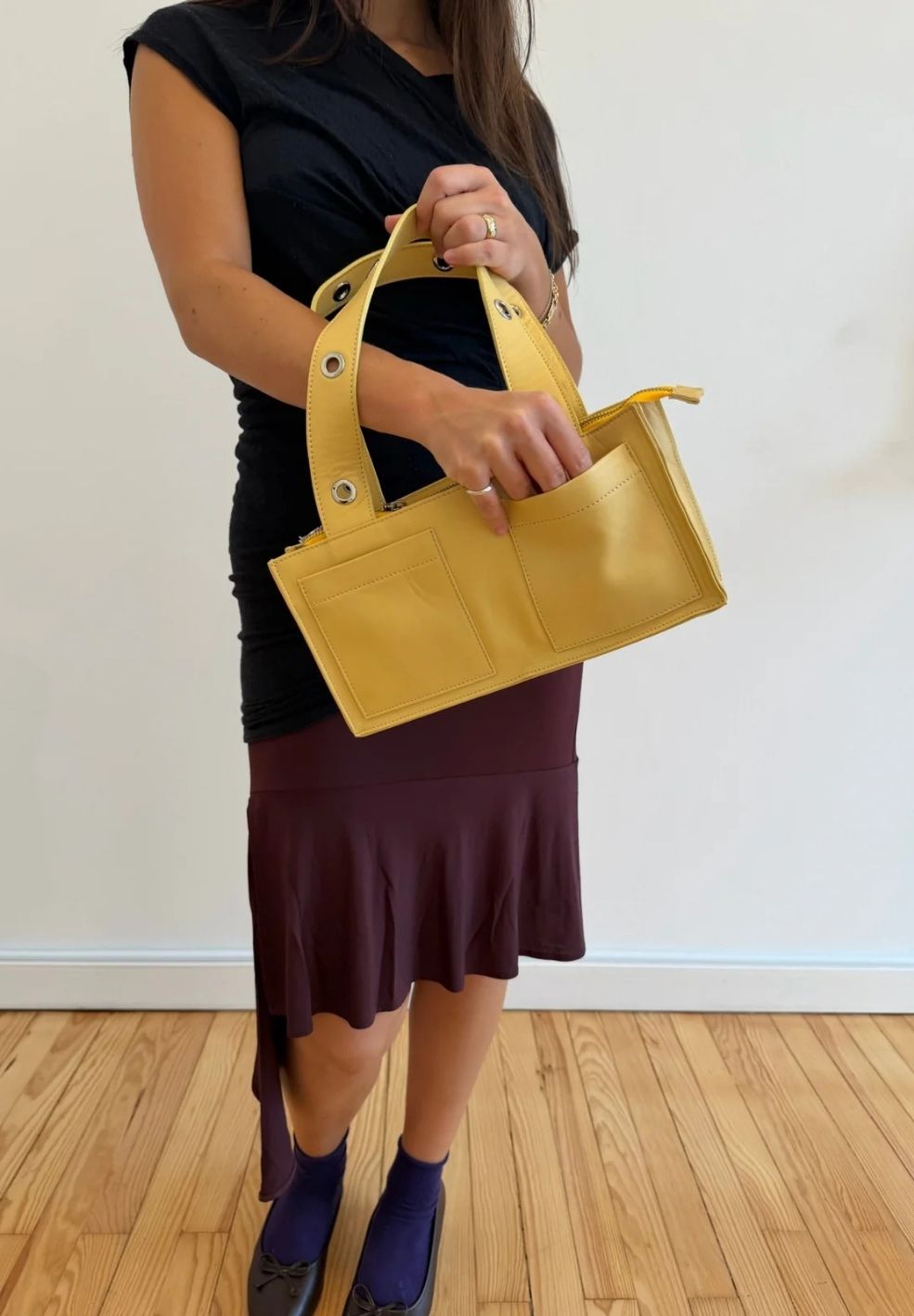 Mini Muse Shoulder Bag Butter from 100% nappa leather on model 3 | Verse Good Store