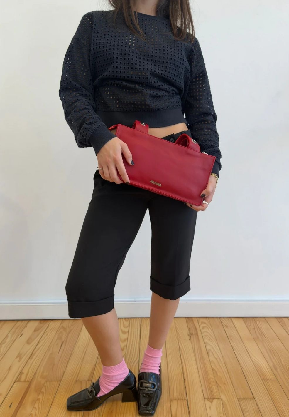 Mini Muse Shoulder Bag Red from 100% nappa leather on model 1 | Verse Good Store