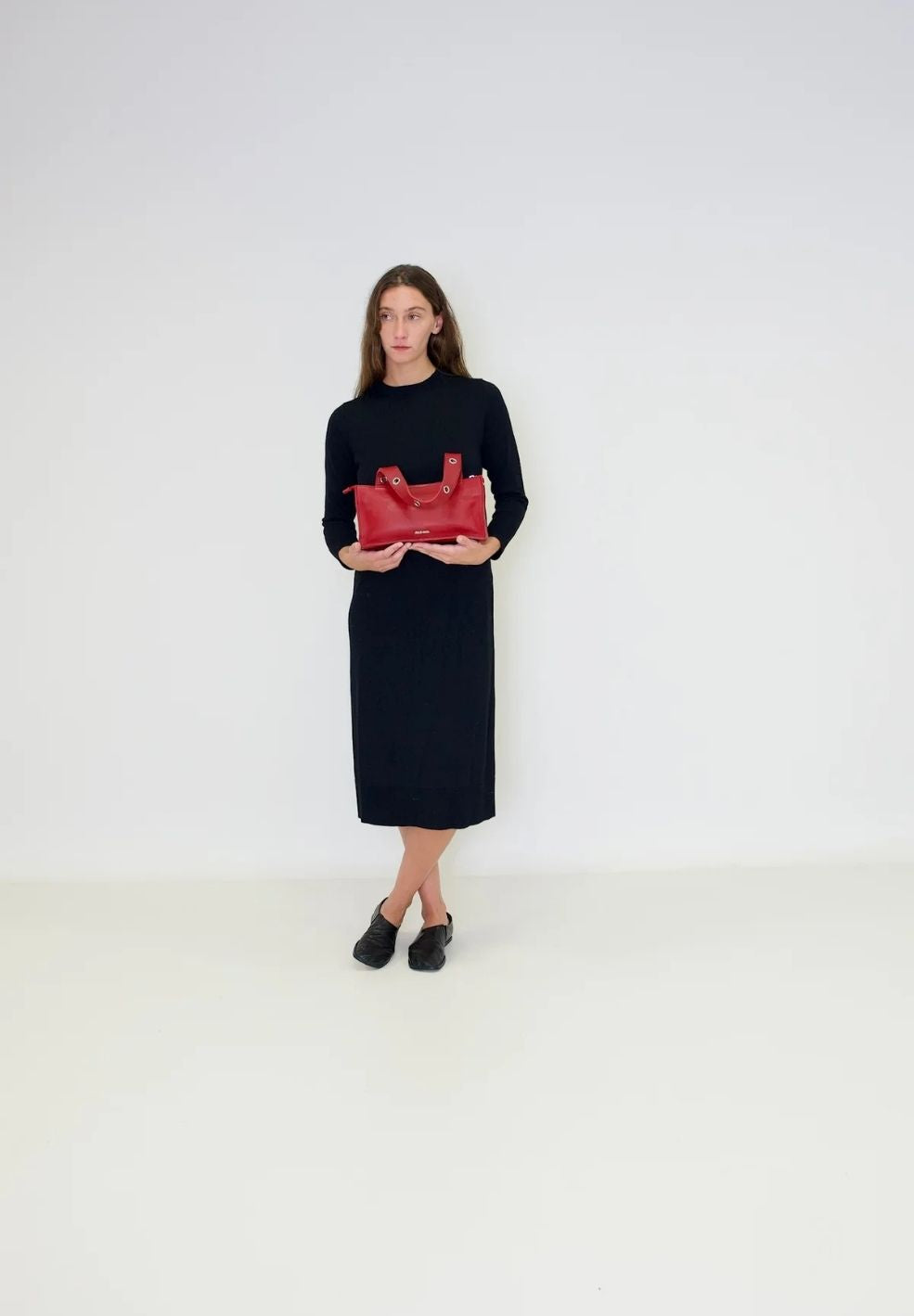 Mini Muse Shoulder Bag Red from 100% nappa leather on model 2 | Verse Good Store