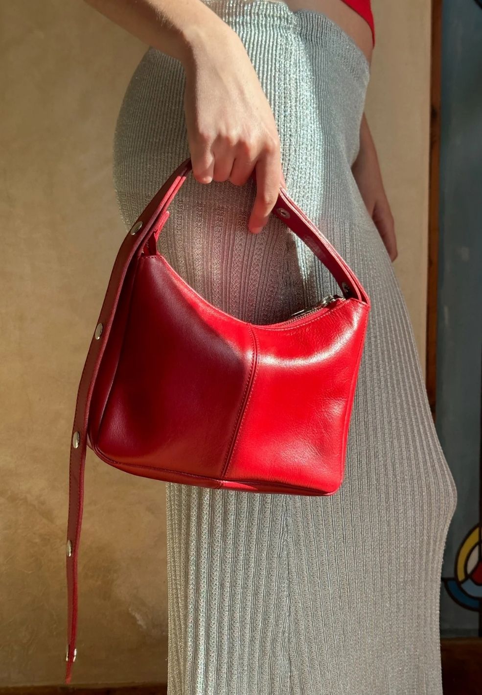 Tika Small Bag Red from 100% nappa leather on model 1| Verse Good Store
