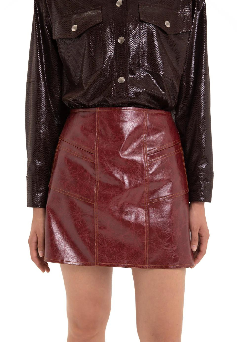 Frankie Faux Leather Skirt Burgundy-Skirts- by Laagam- Verse Amsterdam