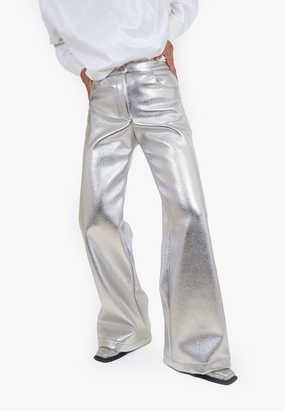 Studio 54 Vegan Leather Pants Silver
